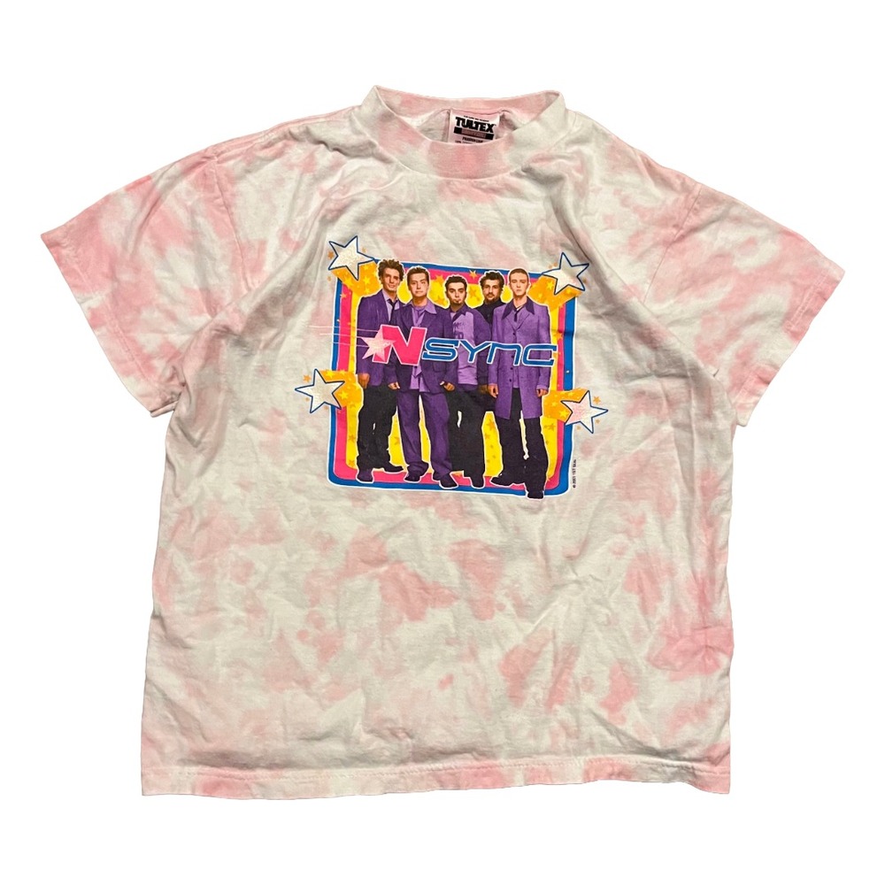 Vintage 2001 NSYNC T-Shirt Womens Med Youth Large Pink Tye Dye Justin Timberlake